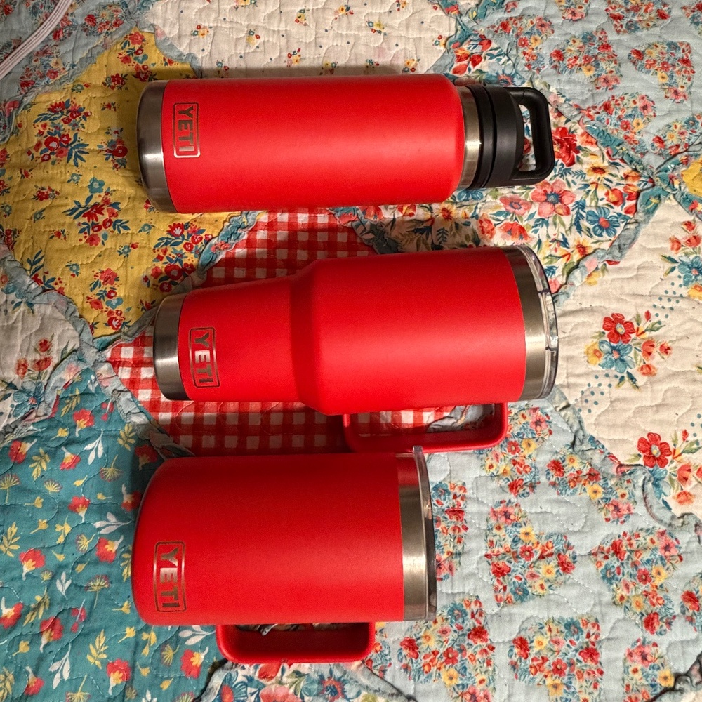 Yeti Rescue Red, 38oz Rambler & 24oz Mug & 36oz Bottle